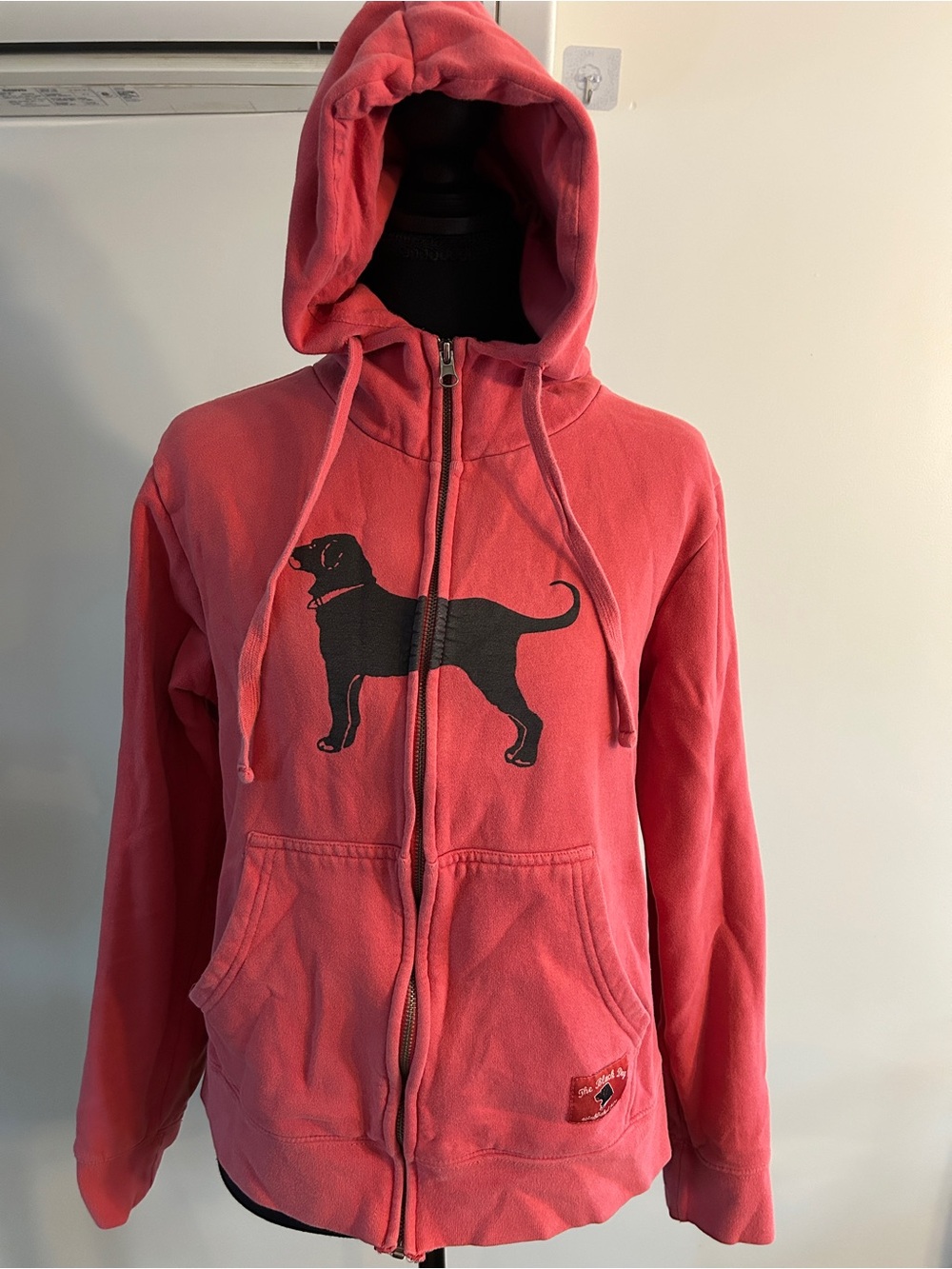 The Black Dog Coral Pink Full-Zip Hoodie with Black Dog Graphic